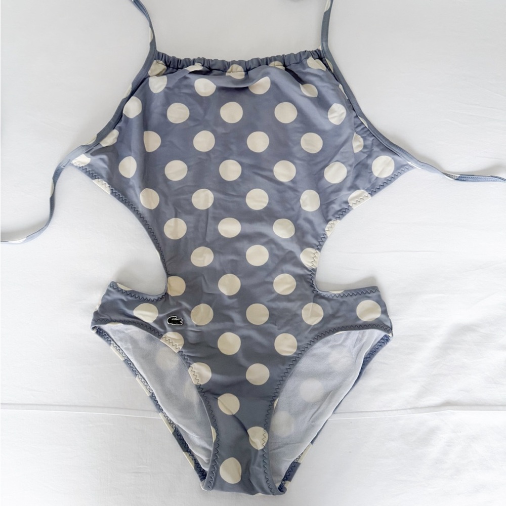 LACOSTE One Piece Light Blue and White Polka Dots